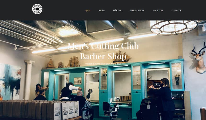 Faqja e Men's Cutting Club, me pamje të brendshme të berberhanes.